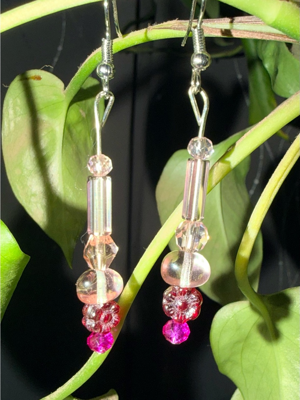 Handmade Pink Glass Bead Dangle Earrings
